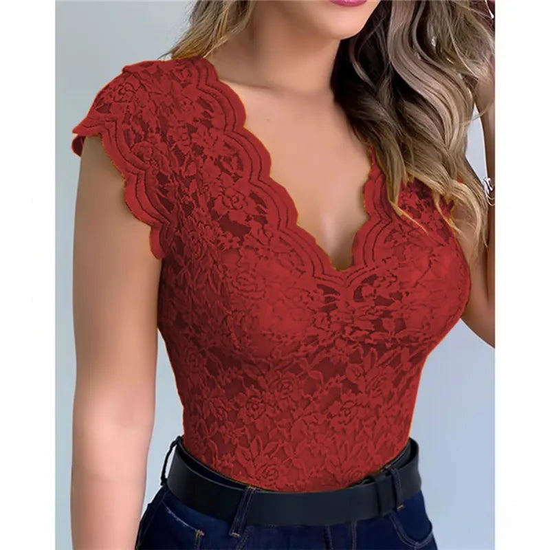 Spitzen-Tanktop mit V-Ausschnitt